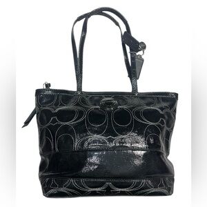 Coach F19198 Signature Stitched Patent Leather Medium Tote Shoulder Bag Purse